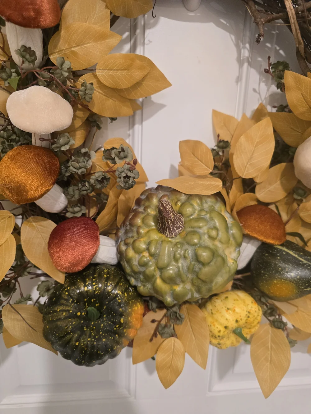 Autumn Harvest Pumpkin & Mushroom Fall Wreath in Mustard Yellow